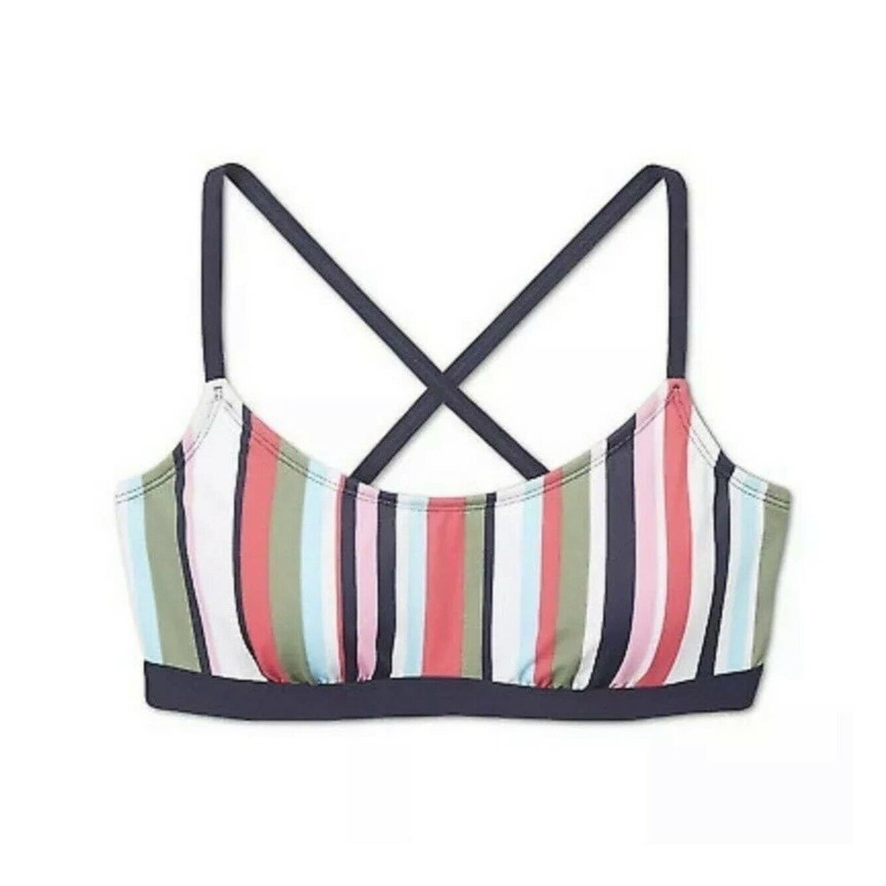 NWT Kona Sol Navy Striped Bralette Bikini Top